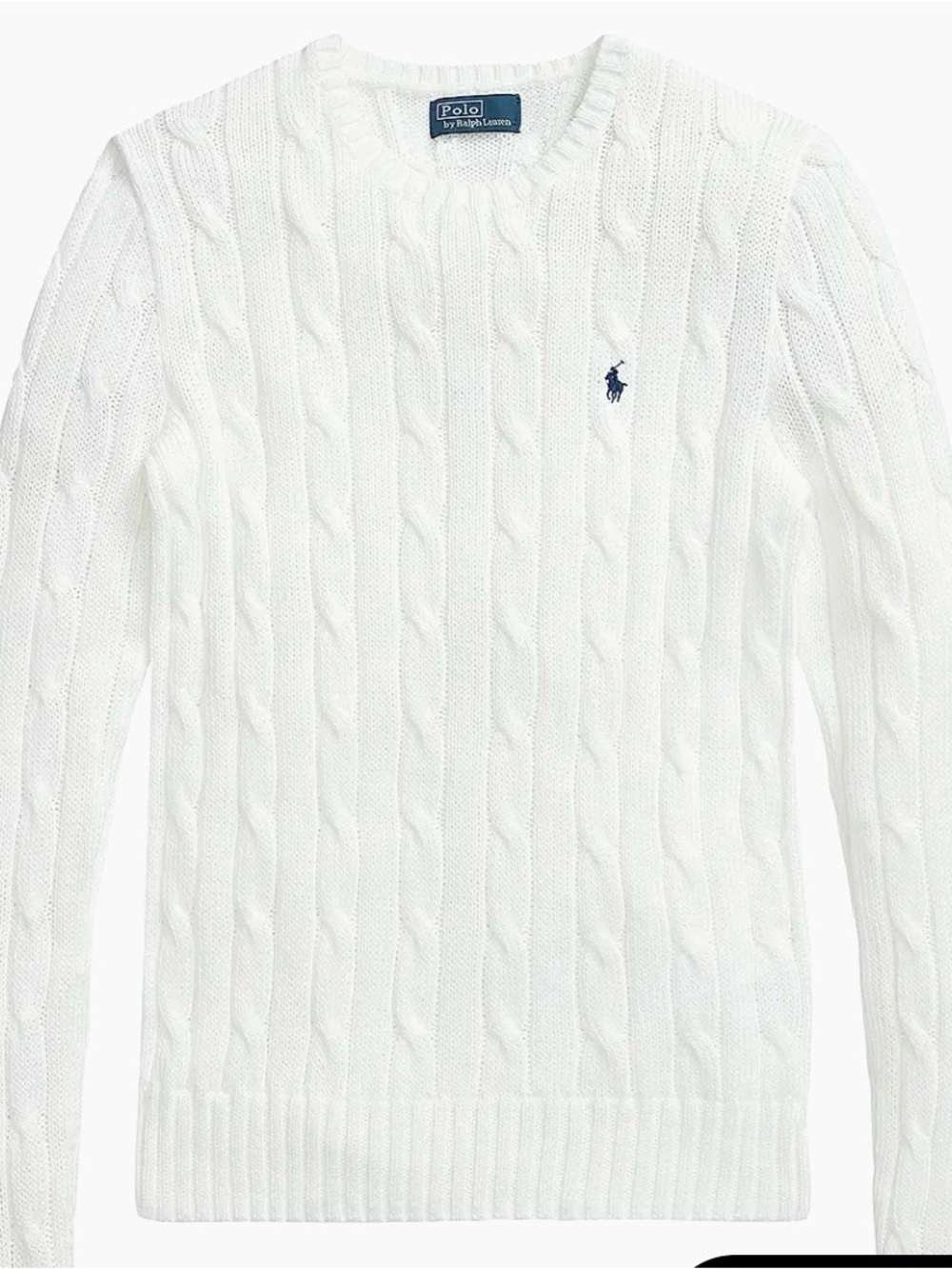 Polo by Ralph Lauren White Cable Knit Crewneck Sweater with Navy Pony